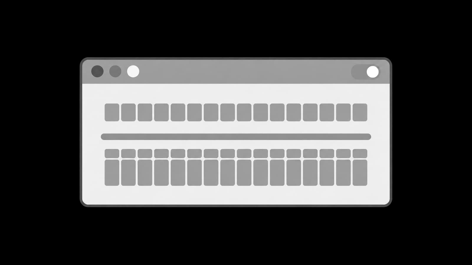 Code editor window with an input-language toggle and two lines of text, one of even blocks and one with stacked marks.