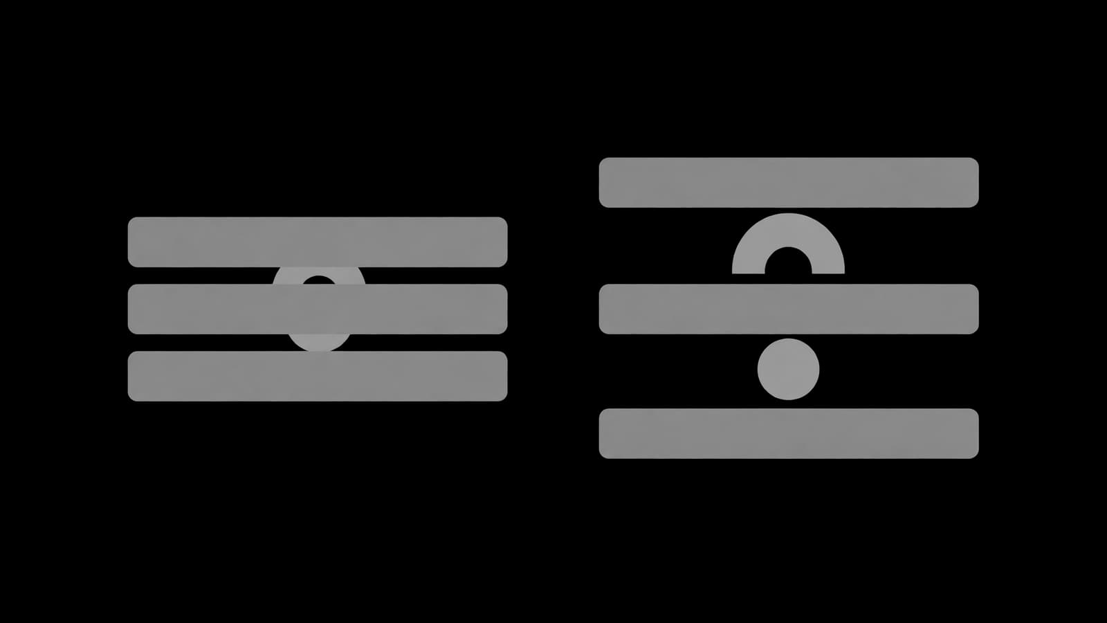 Three lines of text: marks above and below the middle line are clipped where the lines sit close together and complete where they are spaced apart.